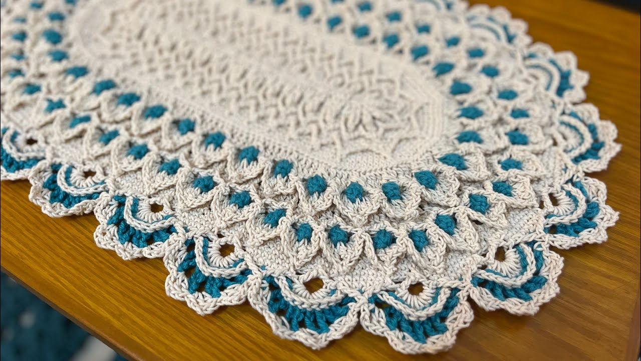 مفرش /سجاده بيضاوي مميز 3d crochet(part 4) (21-26)3d oval runner/rug