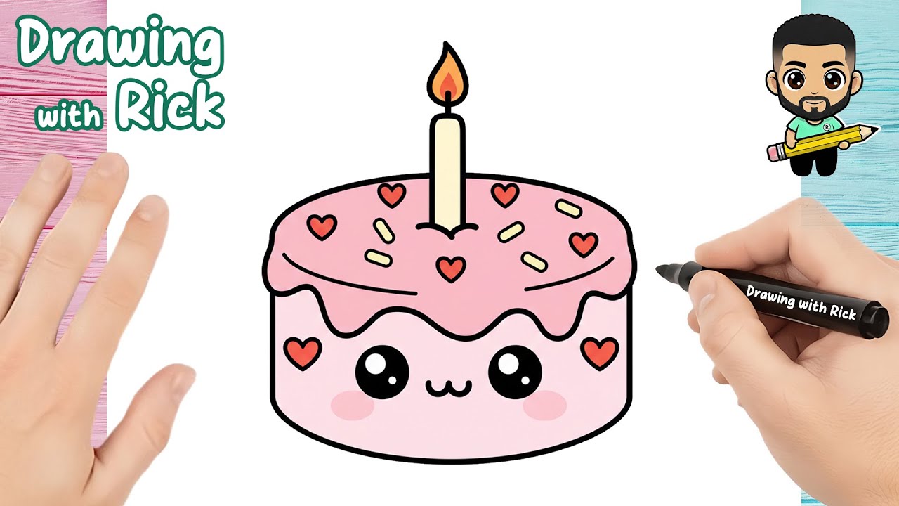 How to Draw a KAWAII CAKE Step by Step 🎂🍰 | Easy Cute Food Drawing