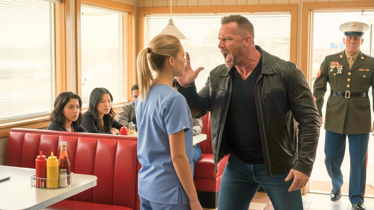 The Bully Slapped a Young Nurse in a Diner — He Didn’t Know Her Husband Is a Marine General