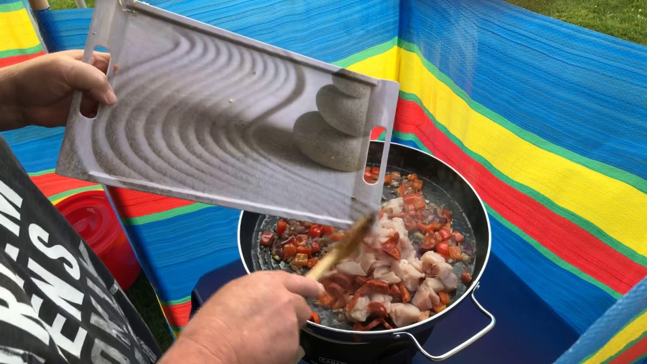 Paella cooked on the Cadac Safari Chef 2. Just perfect.