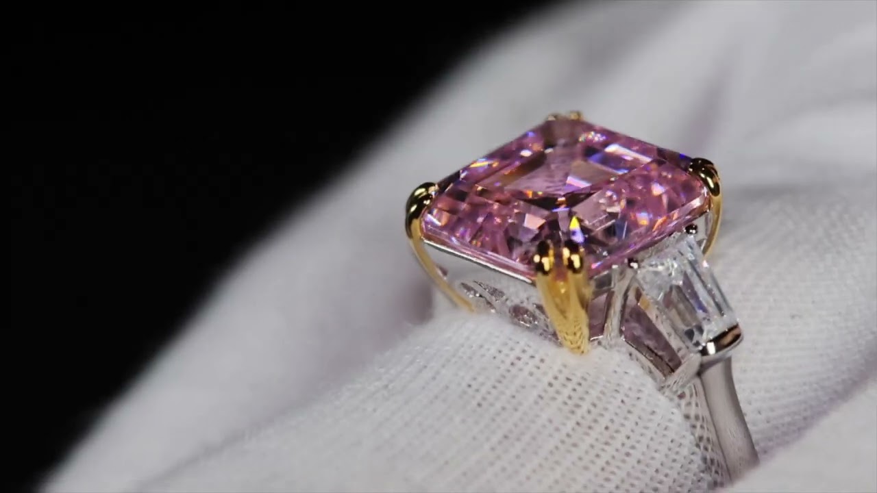 Pink diamond ring, pink diamond engagement ring, Pink lab diamond ring, Asscher diamond cut ring