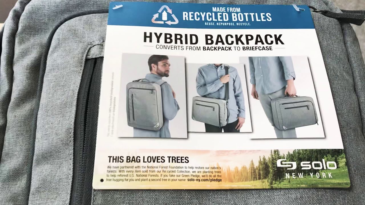 Solo New York Recycled Plastic Bottle Hybrid Backpack & Briefcase Review 11-8-20
