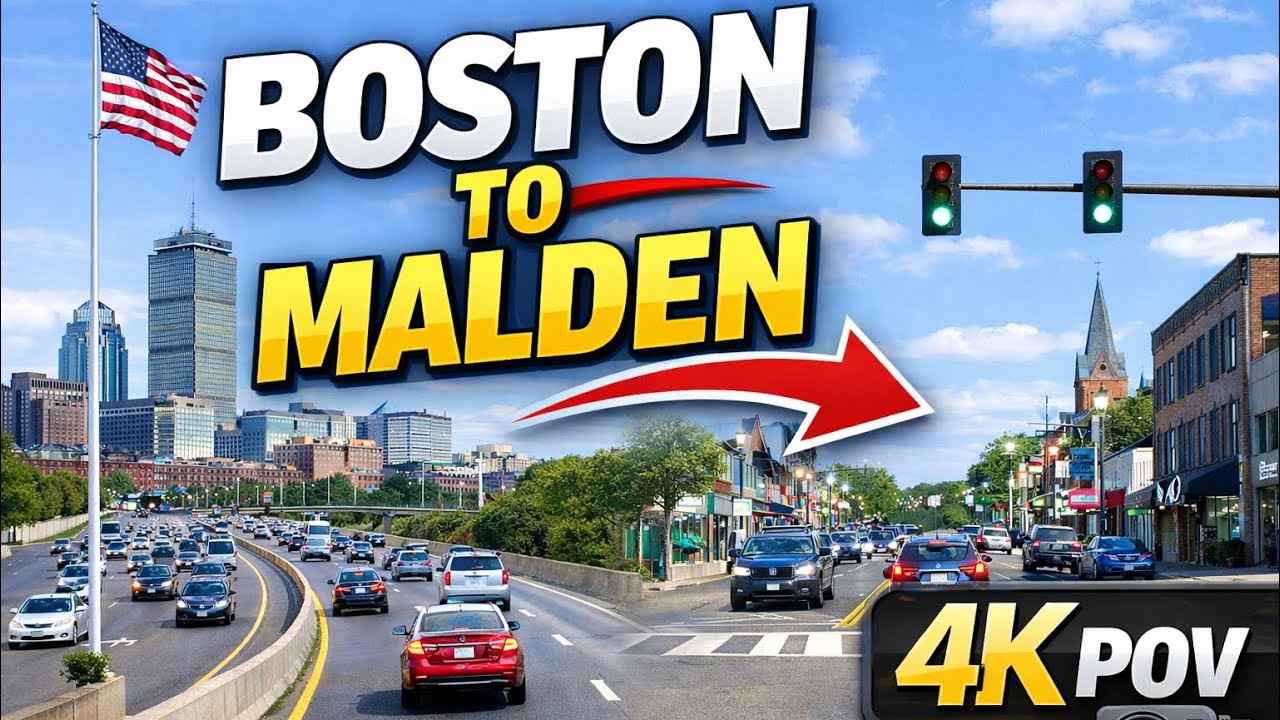 Boston to Malden Drive 🇺🇸 | 4K POV