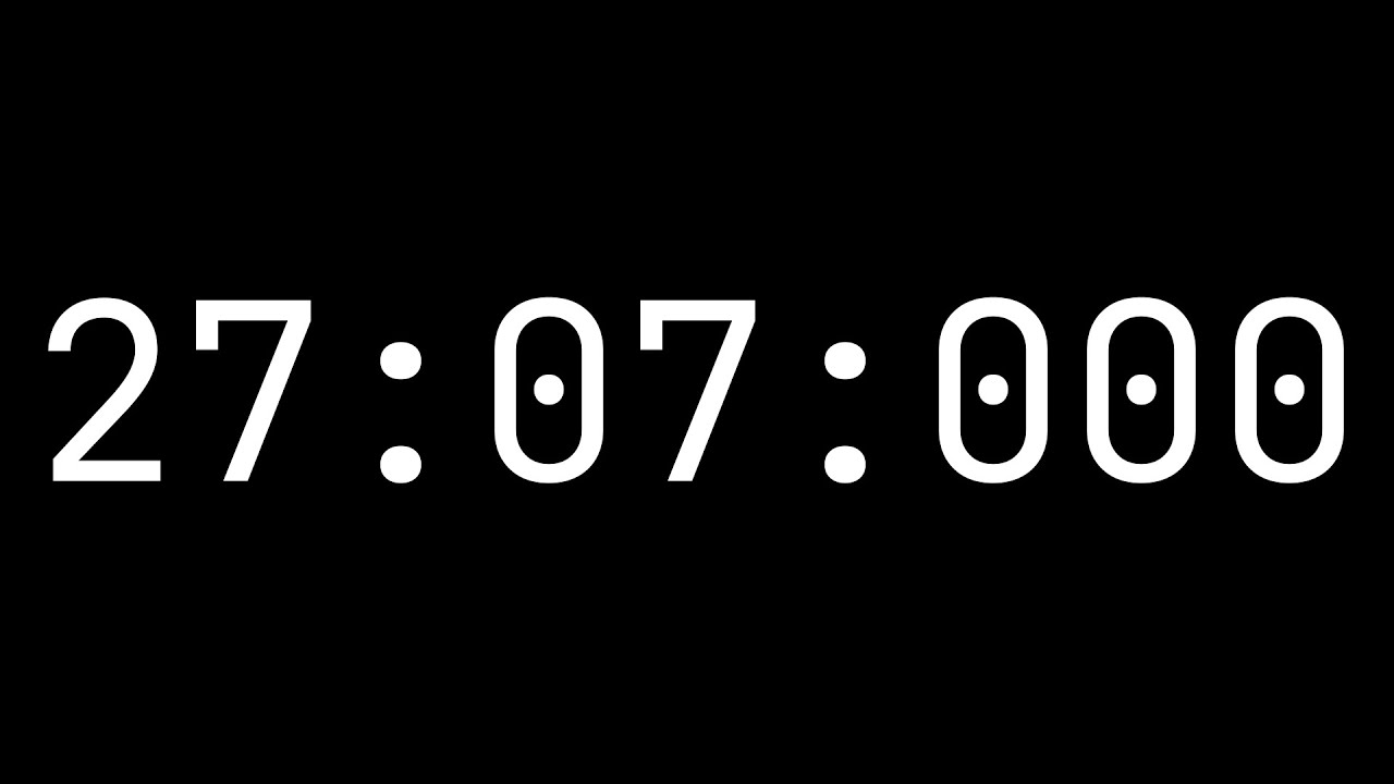 Countdown timer 27 minutes, 7 seconds [27:07:000] - White on black with milliseconds