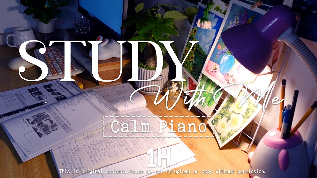 1 Hour Study With Me • Calm Piano 🎹 • Pomodoro 50/10 • No Talking • Real-Time Focus