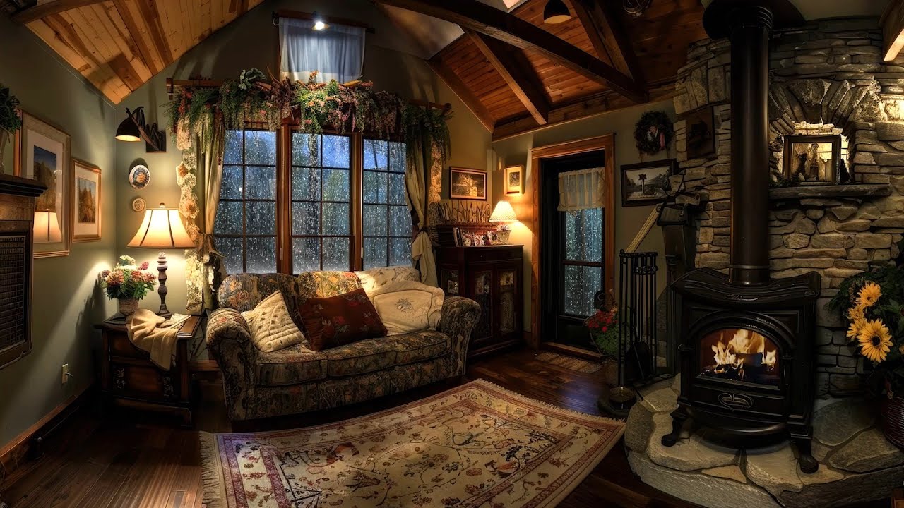 🔴Relaxing Rainy Day in a Cozy Cabin丨Soothing Fireplace Sounds for Meditation and Deep Sleep