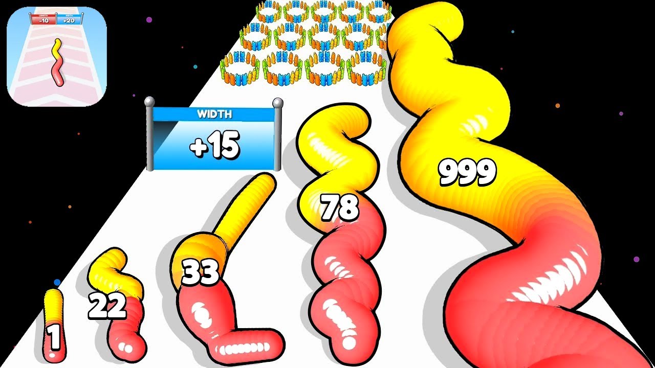 GUMMY WORM GO - Max Level Up Gameplay ( Satisfying Mobile Game )