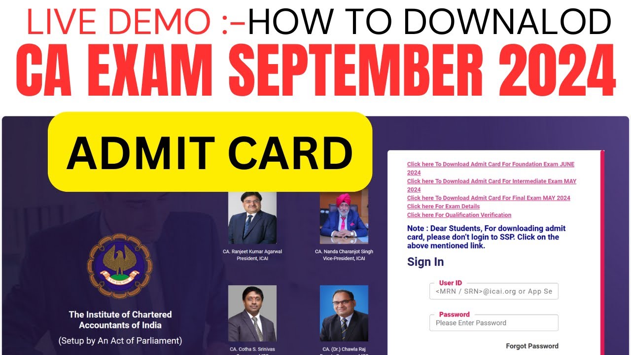 live Demo :- How to a download CA Exam September 2024 Admit card | How to Download ICAI admit card