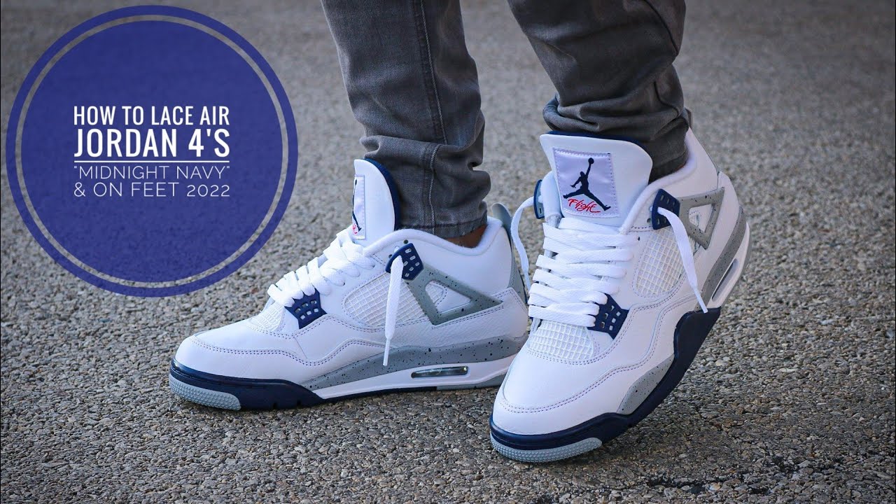 Как зашнуровать и стильно застегнуть кроссовки Air Jordan 4 «Midnight Navy» и On Feet 2022