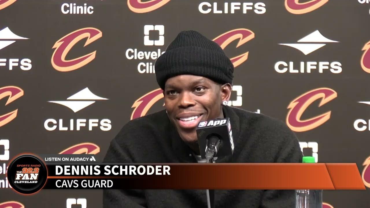 Dennis Schroder reacts to his home debut for the Cavs in a 138-113 win over the Wizards