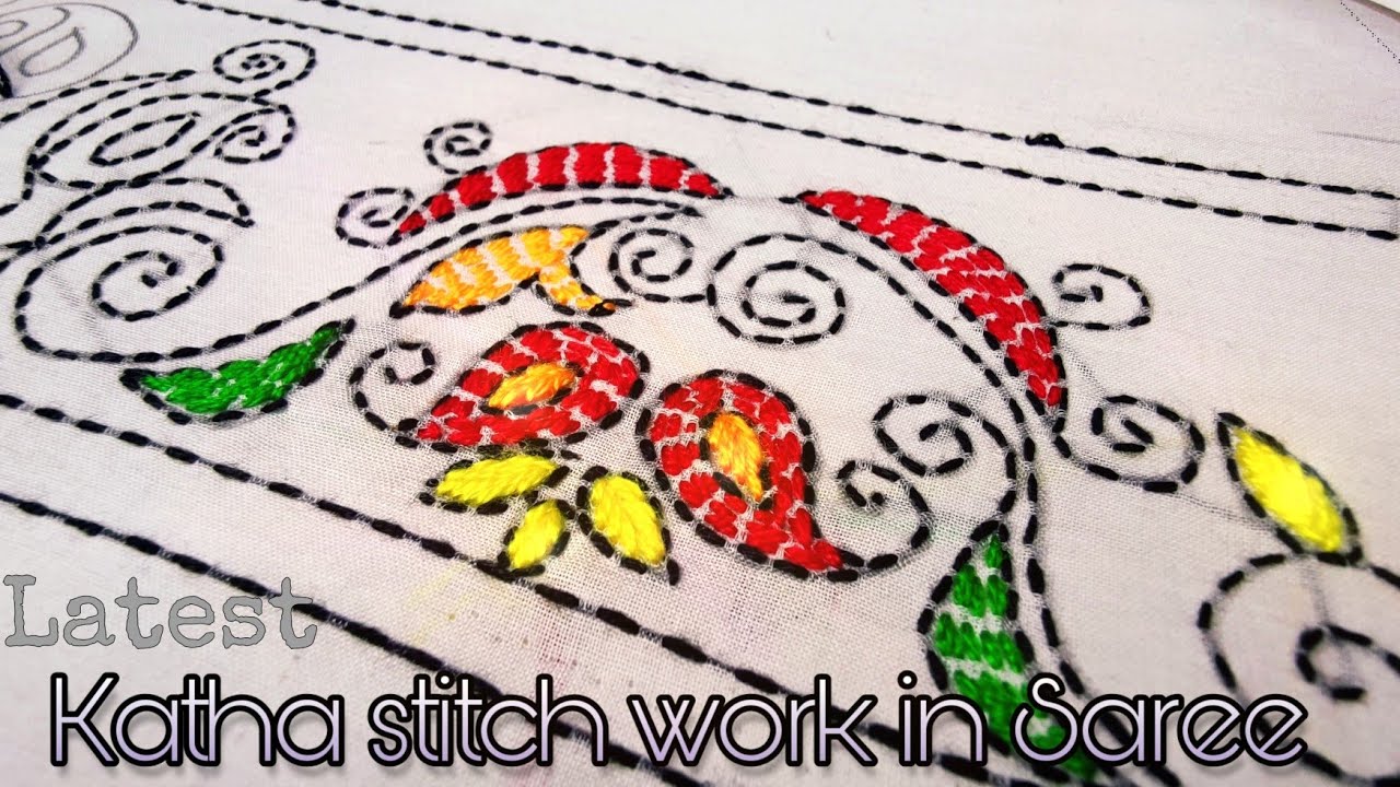katha Stitch work on Saree || hand embroidery