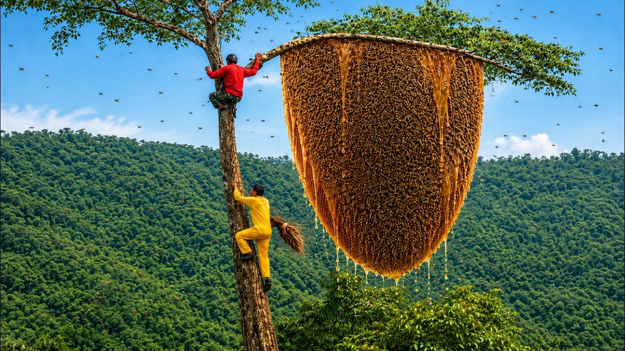 ATTACKED! Brave Honey Hunter vs  Giant Angry Bees 😱