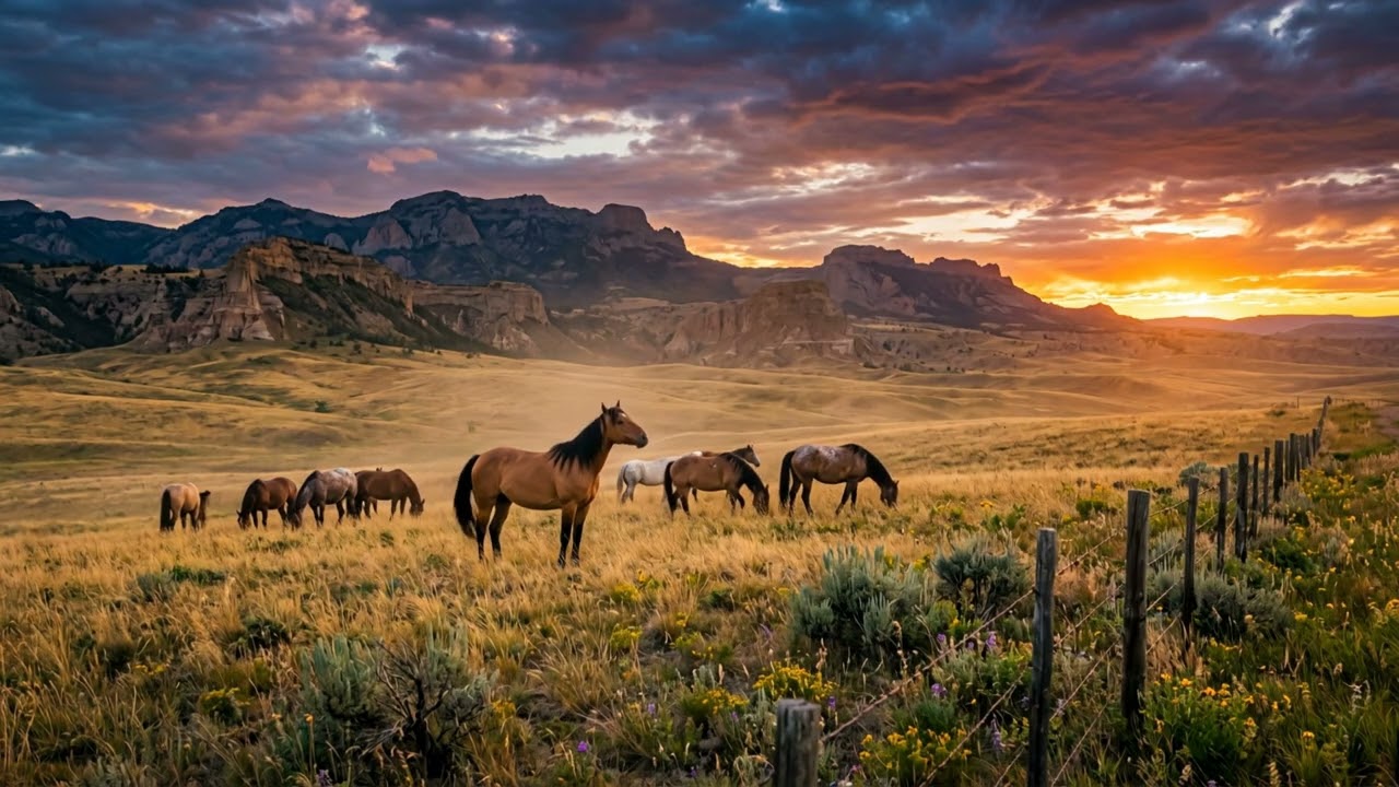 Wild Mustang Prairie | Yellowstone Ambience | 3 Hours