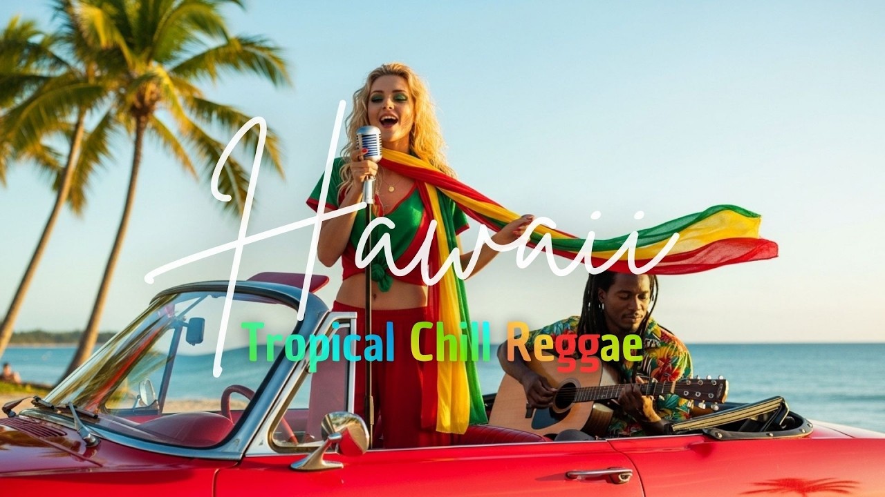 Hawaii Island Reggae with Red Car 🚗🌴 | Tropical Sunset Drive Reggae Vibes
