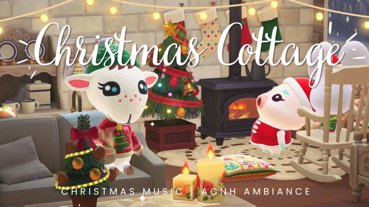 Christmas Cottage | Christmas Ambiance | Fire crackles & Chatter | ACNH Ambiance