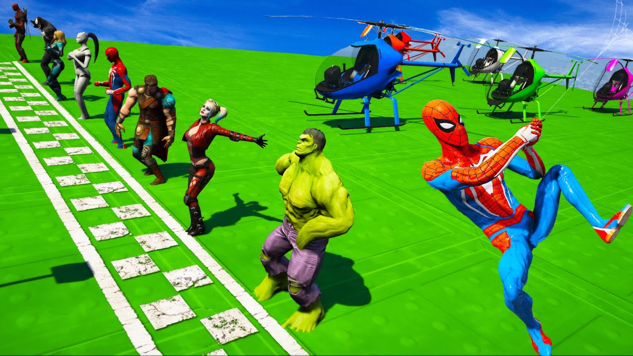 Spider-man vs. Hulk vs. The Flash and Freinds GTA 5: Superhero Precision Free Running in the Sky