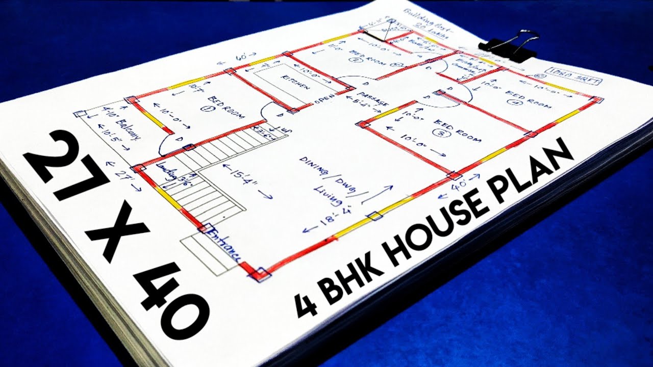 1080 SQFT HOUSE DESIGN WITH 4 BED ROOM II 27 x 40 house plan II 27 X 40 GHAR KA NAKSHA