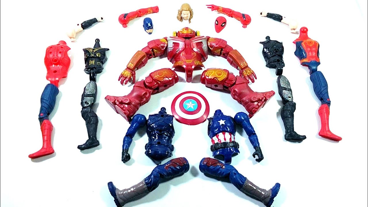 AVENGERS SUPERHERO TOYS HULK BUSTER VS CAPTAIN AMERICA VS CAPTAIN THOR VS SPIDER-MAN RED...