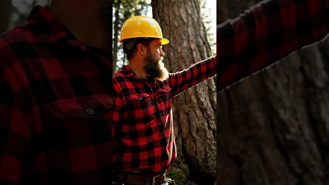 the lumberjack determines the trees fall the first cut into the pine #ruraltechreview #truck #wood