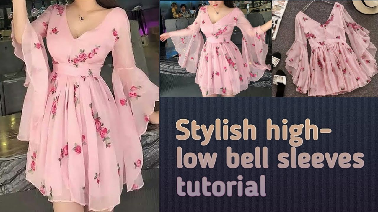 Very stylish and trendy high low bell sleeves cutting and stitching tutorial