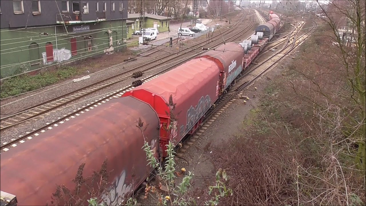 DB Railion long cargo train in german steel county