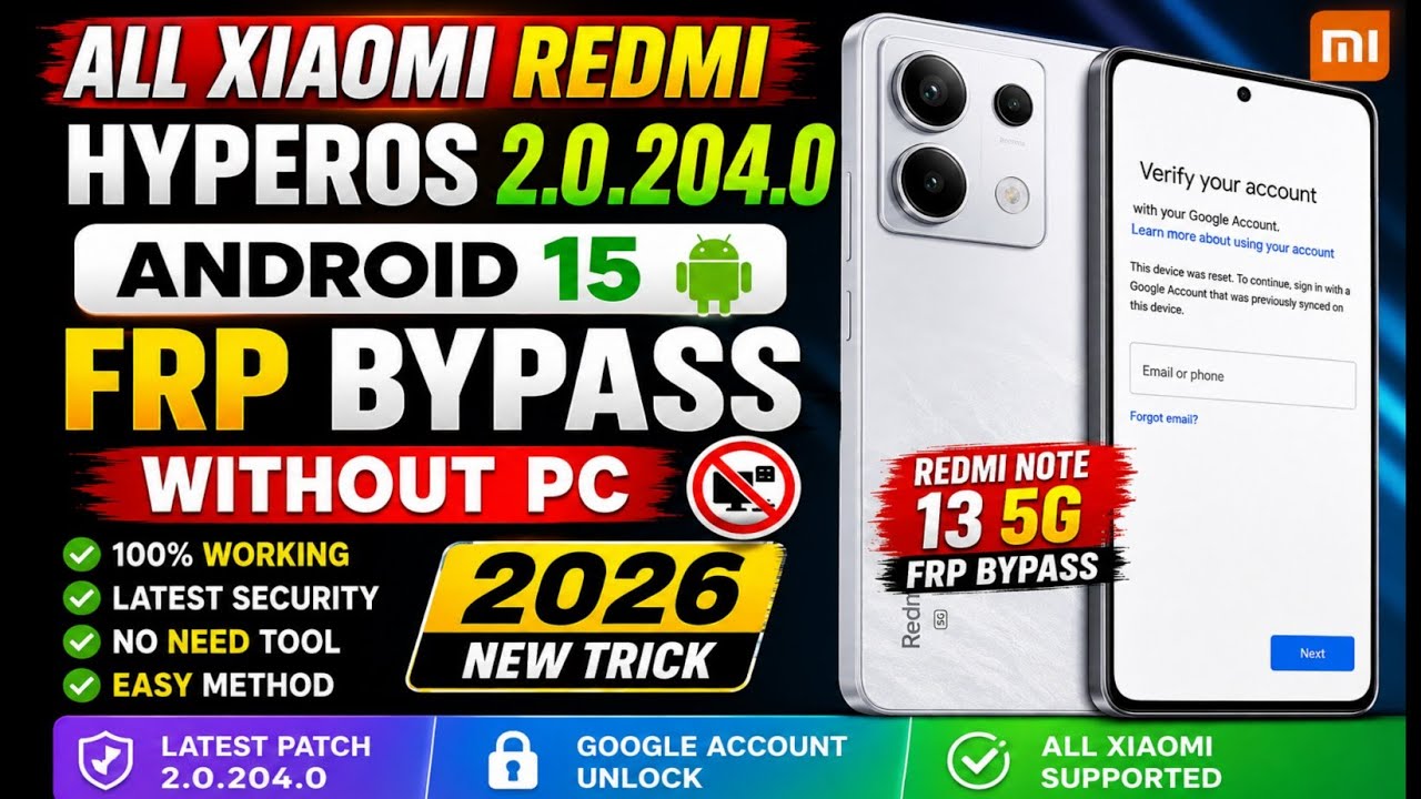 All Xiaomi Redmi hyperos 2.0.204.0 Android 15 FRP bypass Without pc / redmi note 13 5G FRP bypass