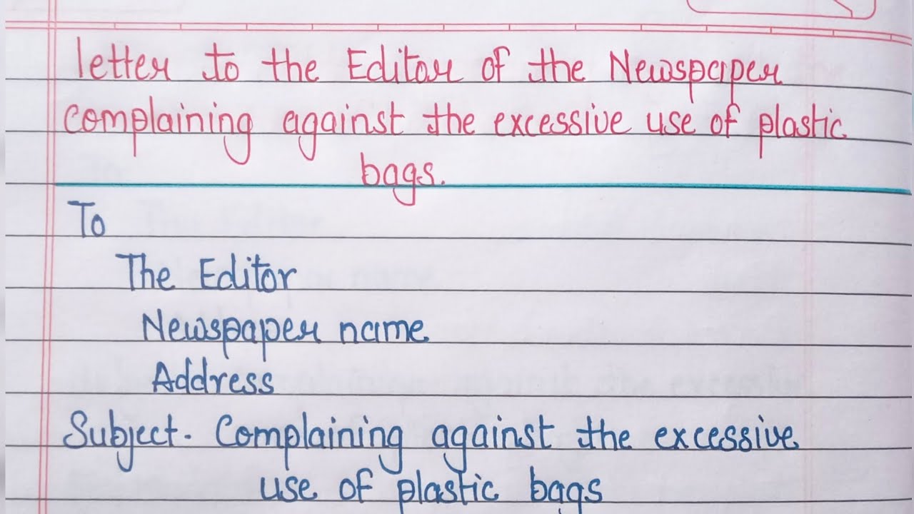 letter to editor complaining against excessive use of plastic bag | formal letter| letter to editor 
