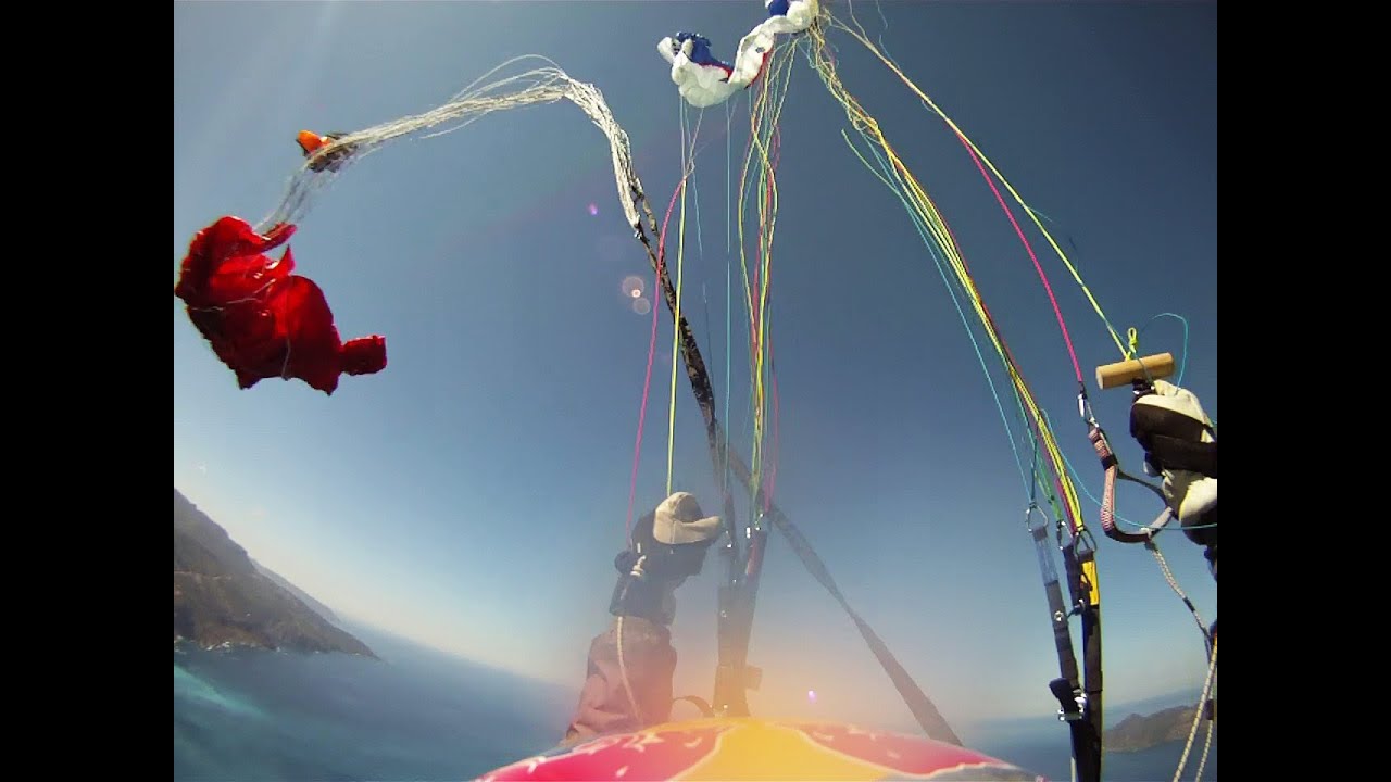 Paraglider tandem acro test flight gone bad - spectacular incident