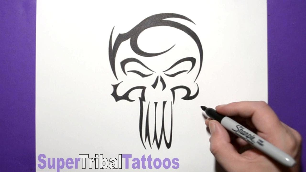 How to Draw The Punisher Skull - Inspired Tribal Tattoo Design