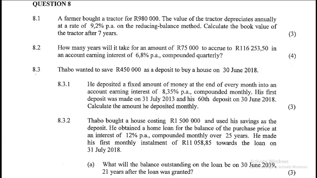 B | NOVEMBER 2021 GRADE 12 MATHEMATICS P1 - Financial Mathematics (Loan Repayments) | PAPER 1