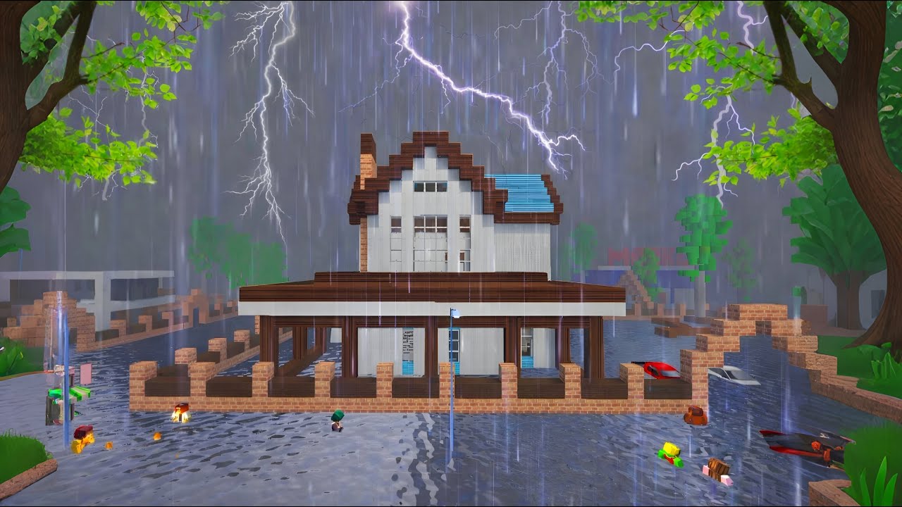 SCHOOL PARTY CRAFT – GIANT LUXURY MANSION DESTROYED BY INSANE LIGHTNING & FLOOD STORM!