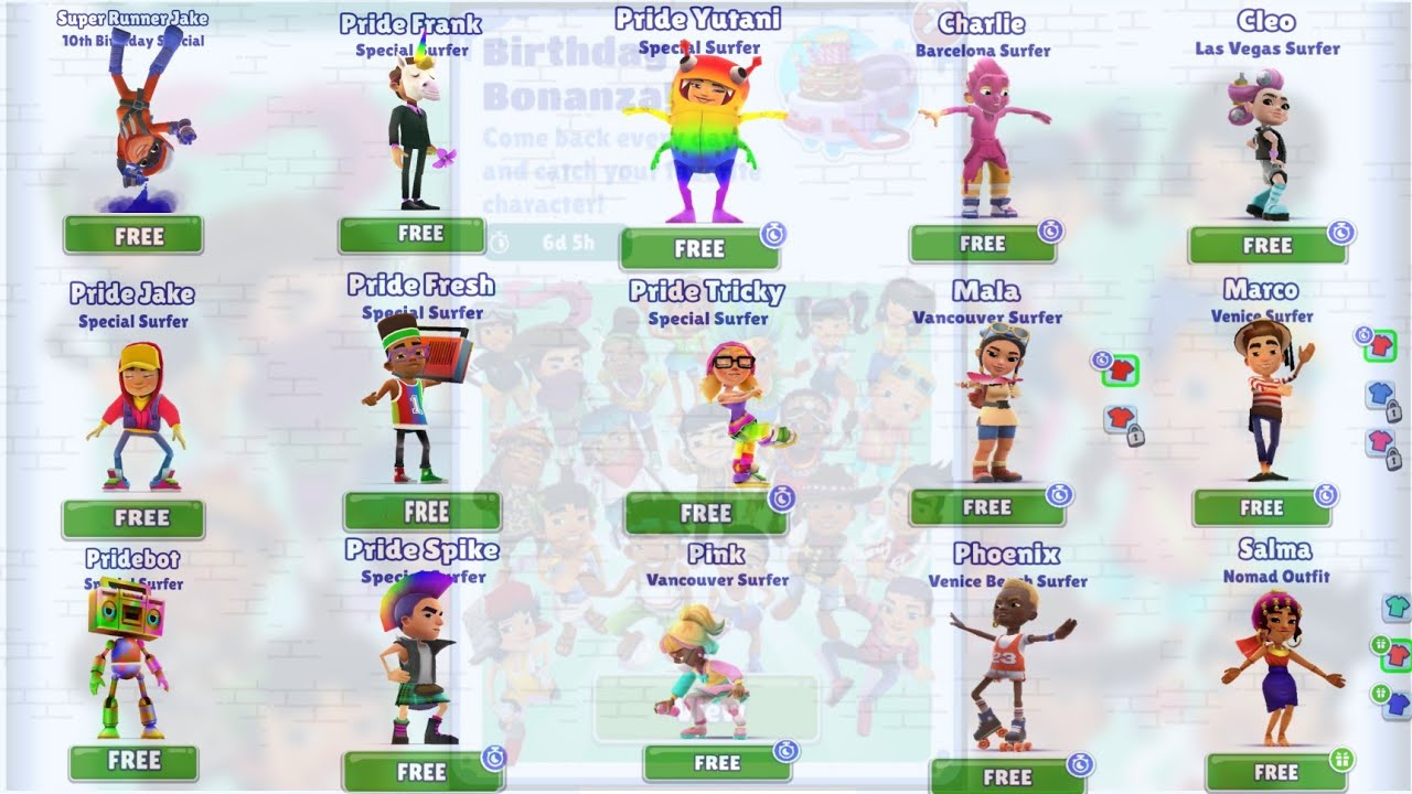 UNLOCKING ALL PRIDE CHARACTERS FROM BIRTHDAY BONANZA BUNDLE IN SUBWAY SURFERS COPENHAGEN 2022 (FREE)