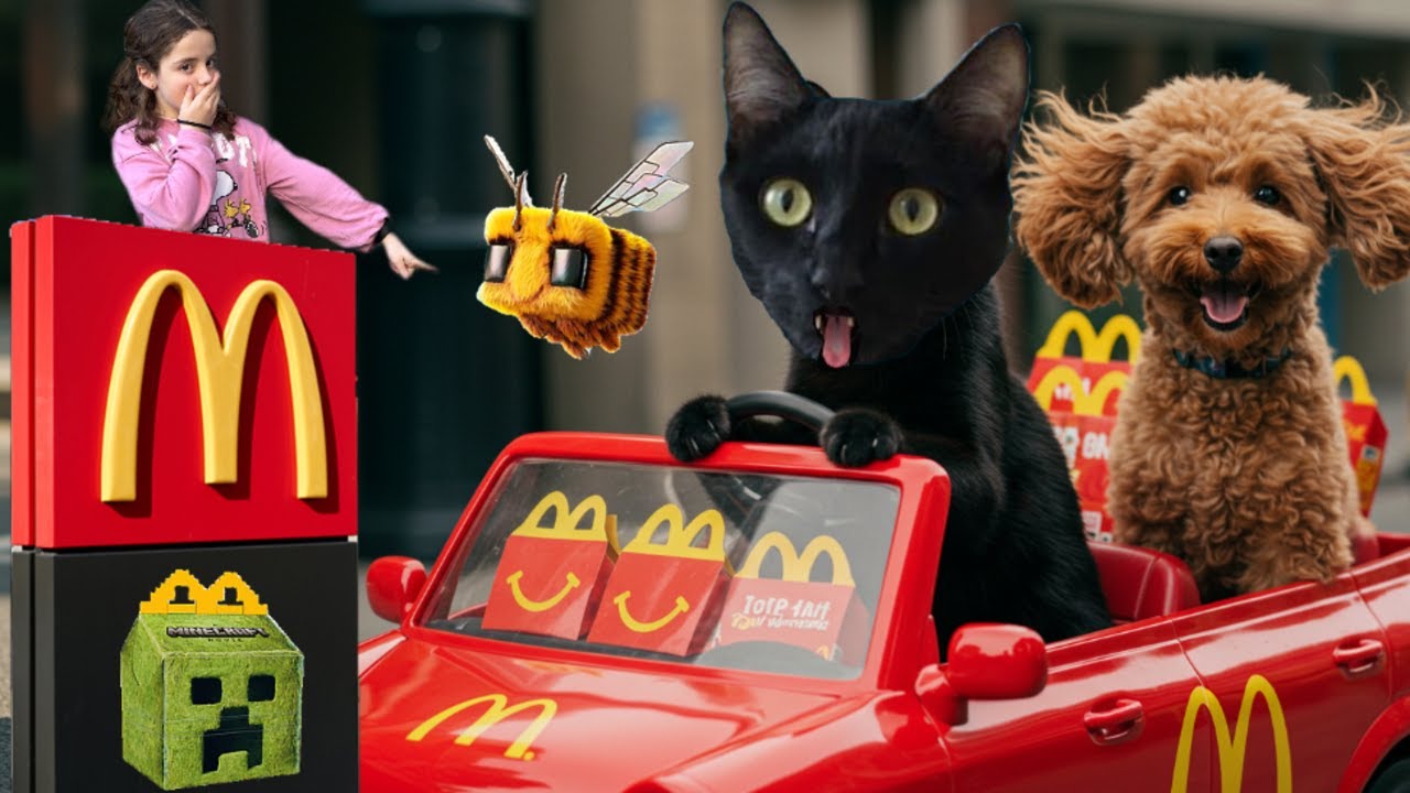 GATO Y PERRO VAN EN AUTO AL DRIVE THRU MCDONALDS A PROBAR LOS MENUS DE MINECRAFT MOVIE