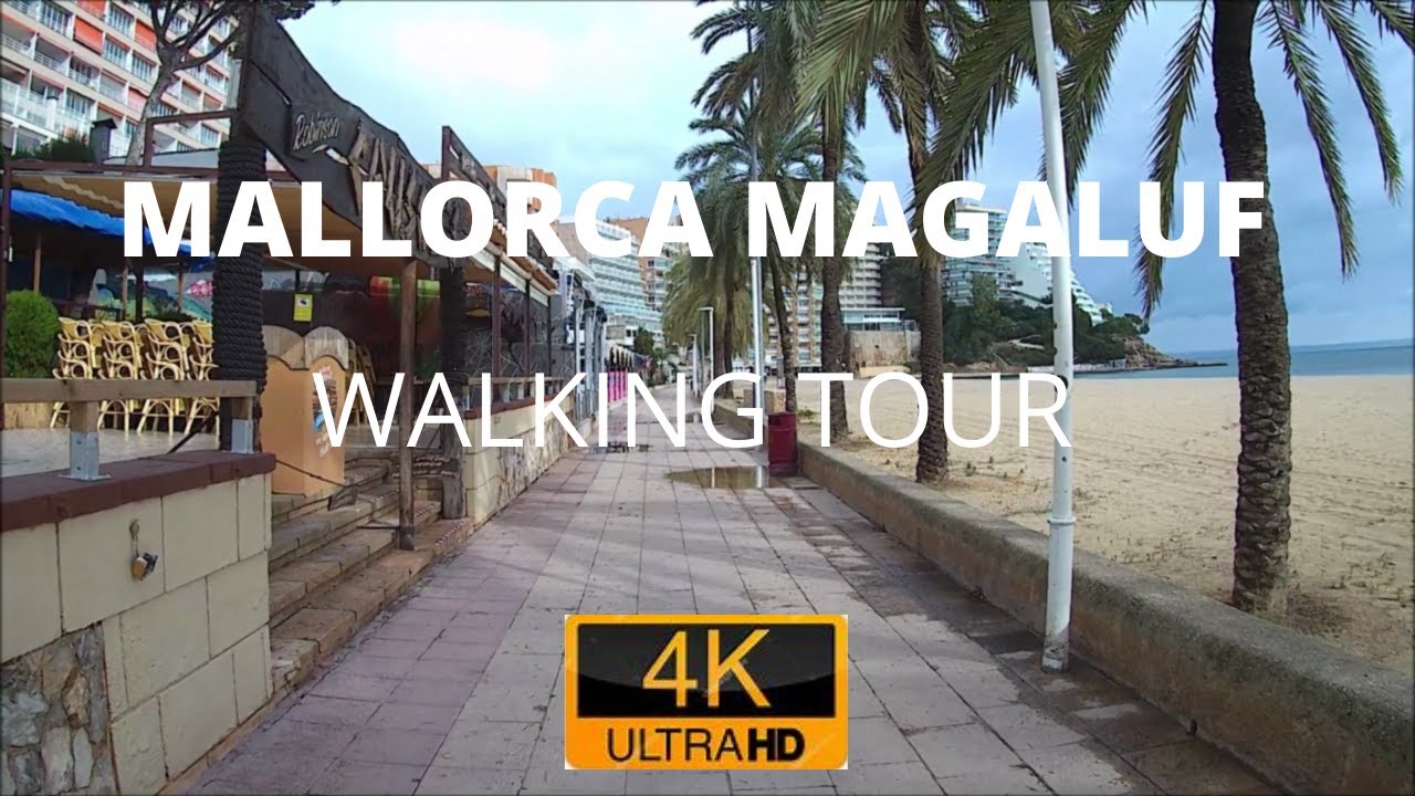 MALLORCA MAGALUF  WALKING TOUR WINTER beach paseo  Majorque 4K travel promenade plage strand