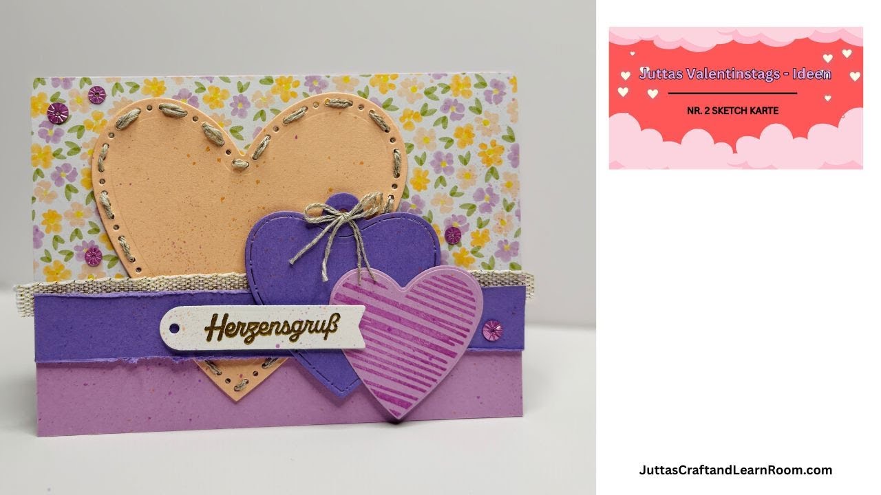 Stampin’Up! Valentinstag Karte | Sketch Karte mit DSP „Liebevolle Schönheit“ | Embossing Technik