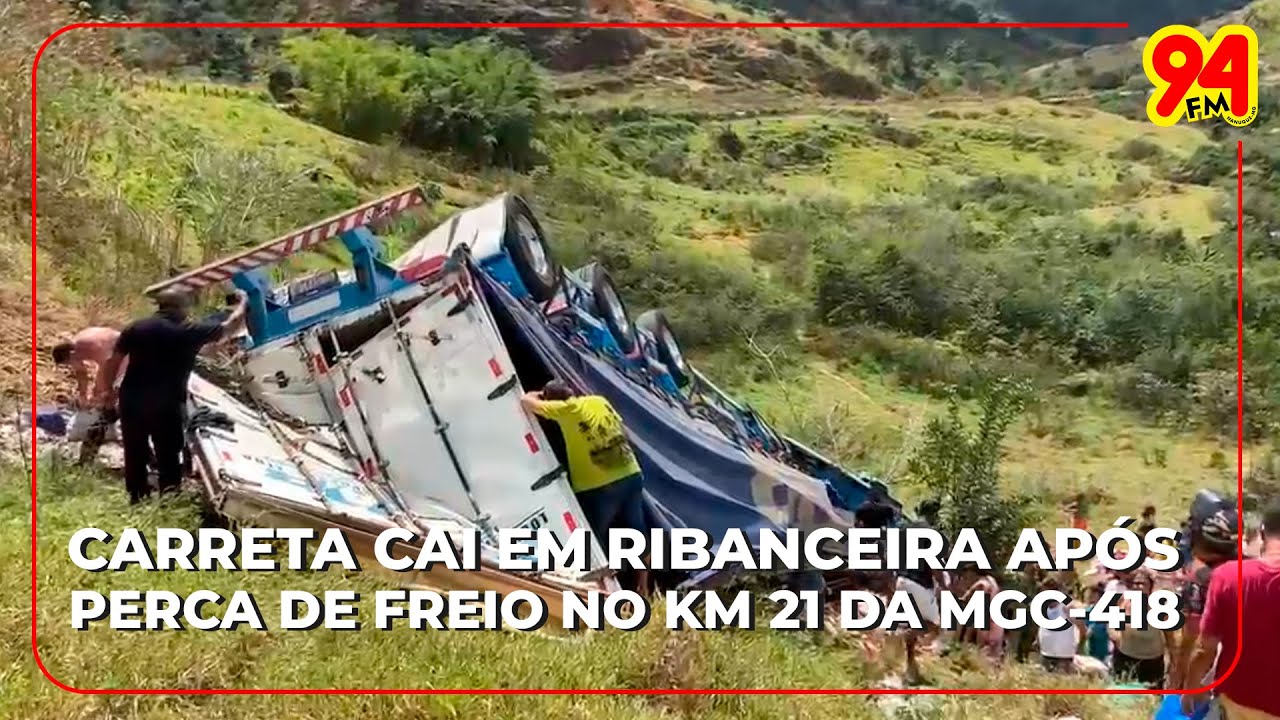 Caminhão cai em ribanceira após perder freio no km 21 da MGC-418
