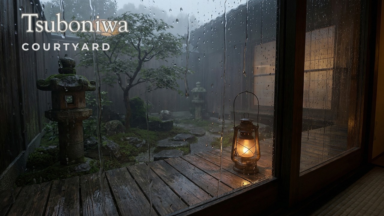 Rain Sound on Window in a Quiet Japanese Garden for Sleep and Focus