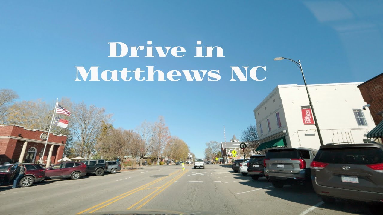 Driving through Matthews, NC - Sunny Winter Day - 4K 60fps