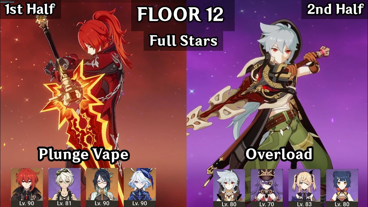 Diluc Plunge Vape + Razor Overload | 5.3 / 5.4 Spiral Abyss Floor 12 9 Stars | Genshin Impact