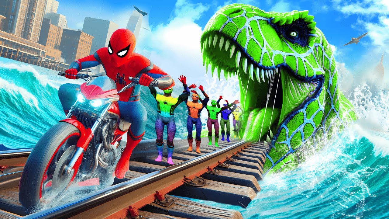 SPIDER-MAN vs POPPY PLAYTIME in INSANE Spiral Ramp Race in GTA V!