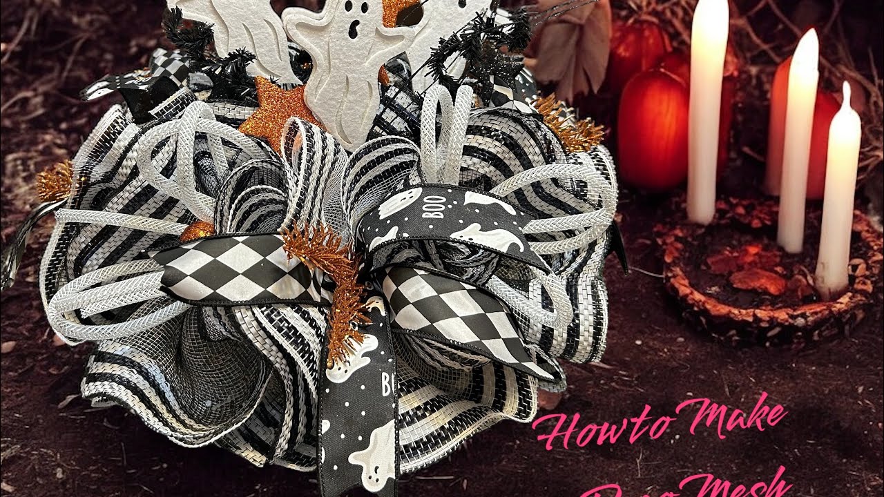 How to make a Halloween Deco Mesh Ghost Centerpiece
