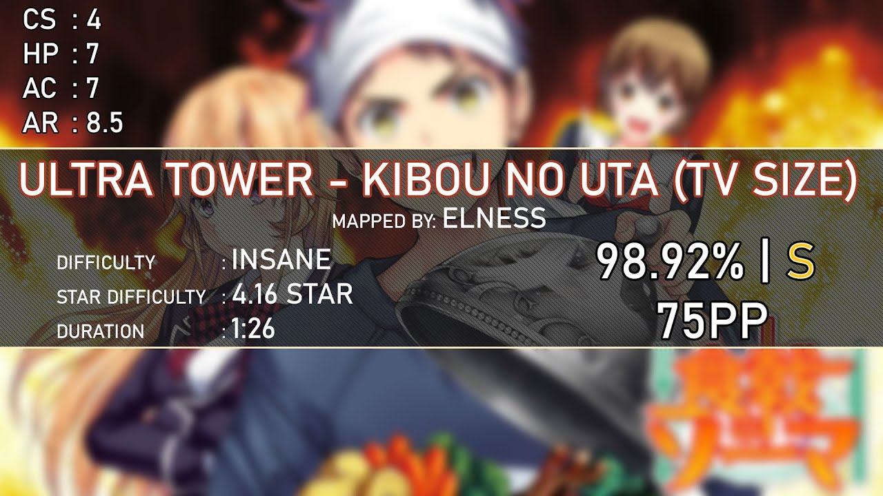 Osu! | ULTRA TOWER - Kibou no Uta [Insane] Shokugeki no Souma OP1 S1 | 4.16 Star | 98/92% ACC | 75PP