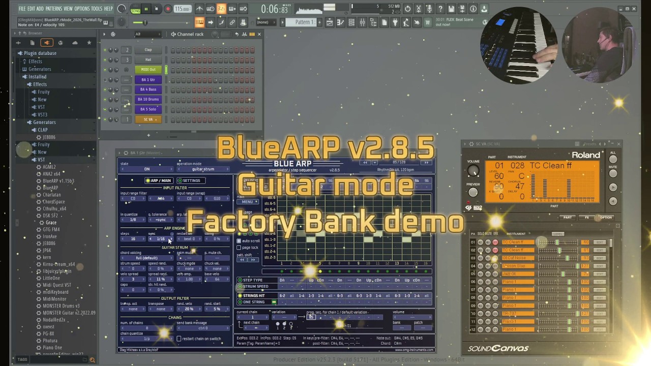 BlueARP v2.8.5 Guitar Mode Factory Bank demo + various covers