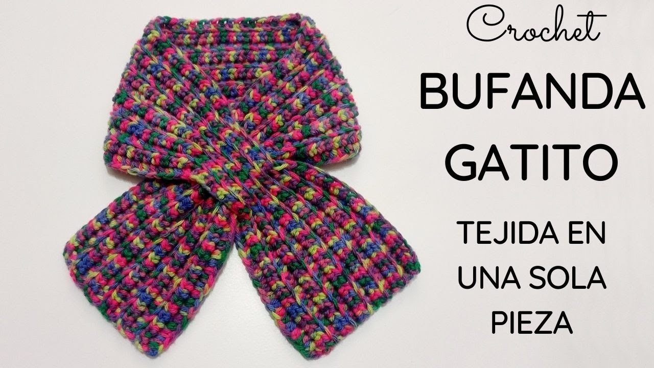 Bufanda gatito tejida a crochet en una sola pieza