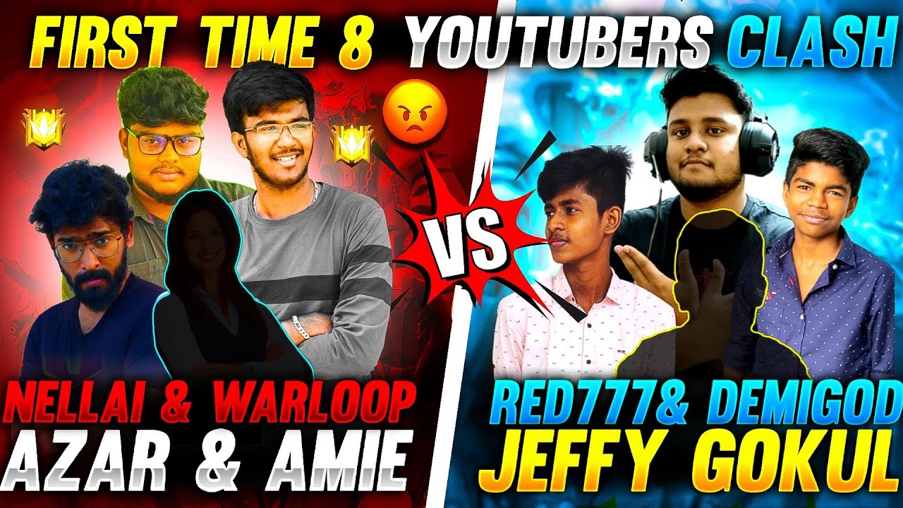 First Time In History-All Youtubers In Same Match ||CLASH BETWEEN 8 TOP TUBERS - Garena Free Fire