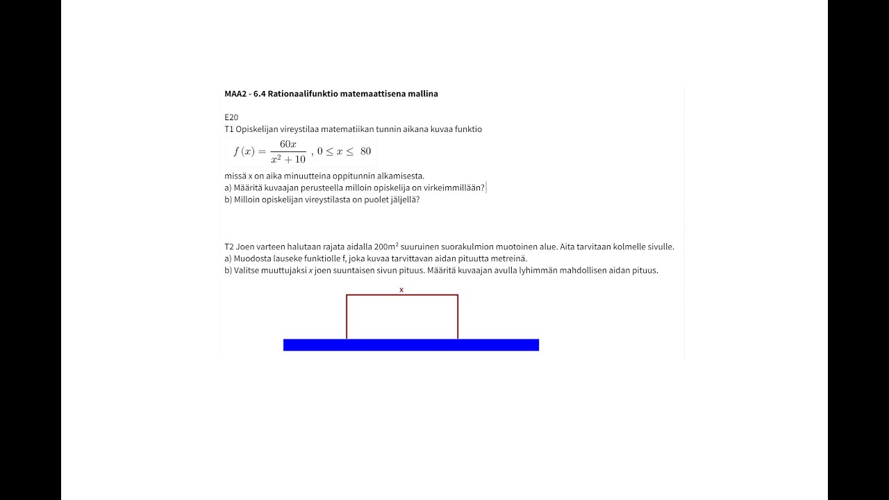MAA2 - 6.4 Rationaalifunktio matemaattisena mallina