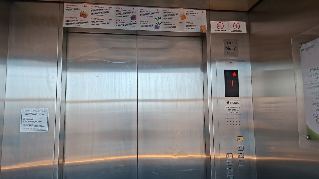 Original SIGMA Di1 Traction MR Scenic Elevator at Pasar Baru Trade Center, Bandung Indonesia 