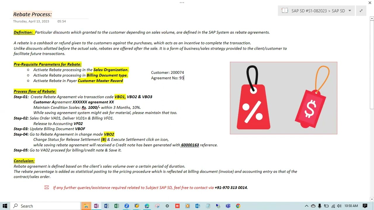 SAP SD || Rebate Process VBO1 || Part-02 