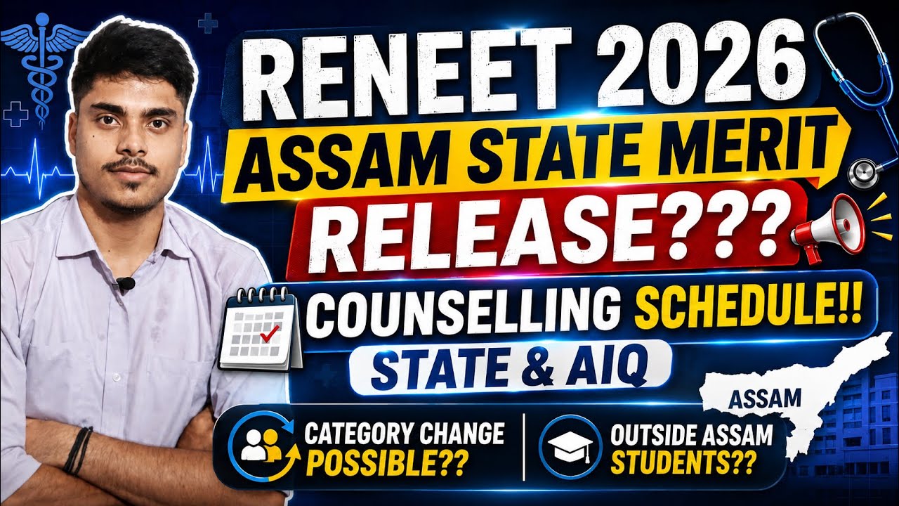 Assam ReNEET 2026 State Merit List Release? 🚨Counselling Schedule | State & AIQ | Category change??