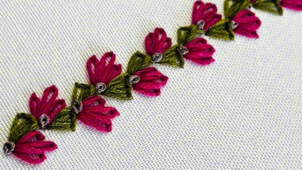 Easy Borderline Embroidery | Simple Flower Line Design